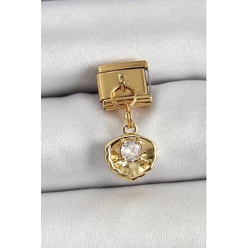 316L �elik Sallant�l� Zirkon Ta�l� �stiridye Model Gold Renk Nomination Charm