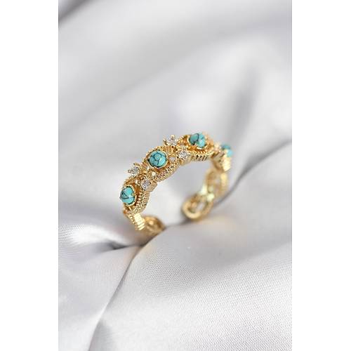 Mavi Ta�l� Gold Renk Vintage Kad�n Y�z�k