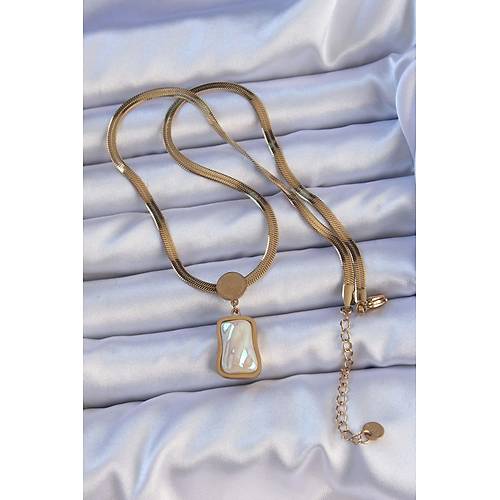 316L �elik Gold Renk �talyan Zincir Ezme Ta�l� Kolye
