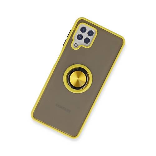 Galaxy A22 K�l�f Montreal Y�z�kl� Silikon Kapak - Sar�