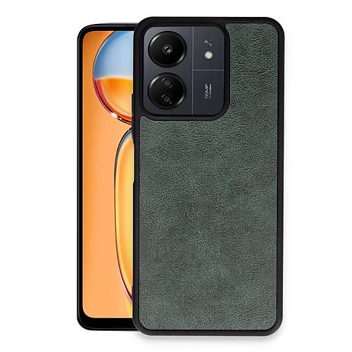 Redmi 13C K�l�f Aras Deri Kapak - Koyu Ye�il