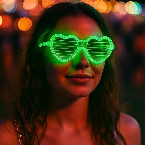 Ye�il LED I��kl� Kalp G�zl�k � 3 Modlu Parti & Glow G�zl���