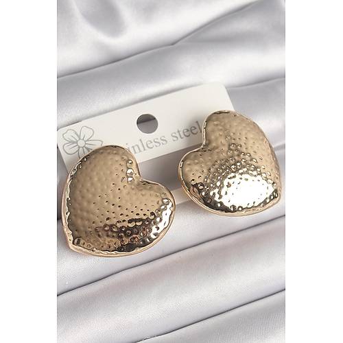 Pirin� Gold Renk ��lemeli Kalp Model Kad�n K�pe