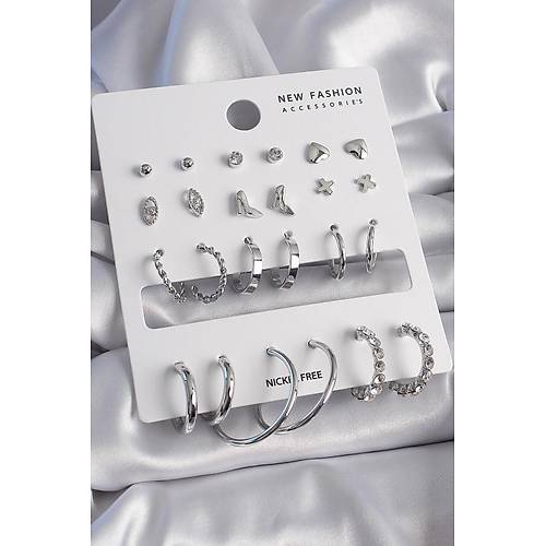 Pirin� G�m�� Renk 12 �ift Kad�n K�pe Seti