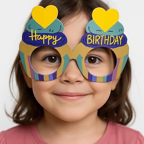 Cupcake Temal� Do�um G�n� Renkli Karton Happy Birthday G�zl��� 6 Adet