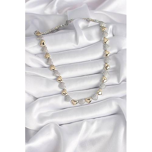 Pirin� Mix Renk Zirkon Ta�l� Kalp Model VIP Exclusive Seri Kad�n Kolye