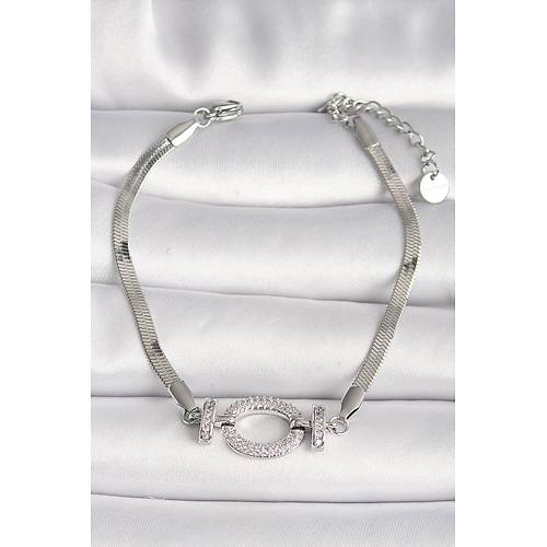 316L �elik G�m�� Renk �talyan Zincir Model Zirkon Ta�l� Halka Fig�r Kad�n Bileklik