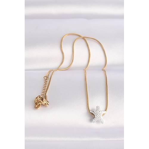 316L �elik Zincir Alt�n Renk Zincirli G�m�� Renk Deniz Y�ld�z� Tasar�ml� Kolye