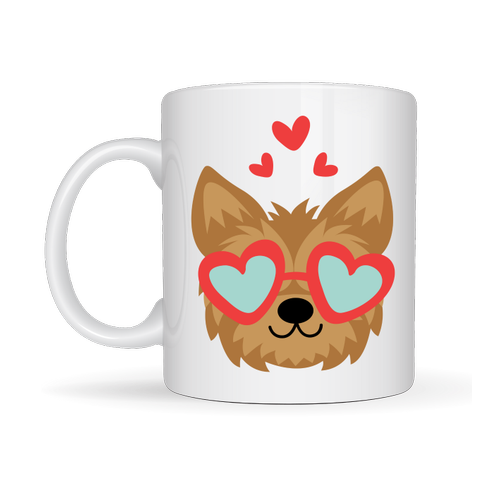 Sevimli Yorkshire Terrier Tasar�ml� Porselen Kupa Model 49 � Kalpli G�zl�kl� K�pek Desenli, Hediye Kupas�