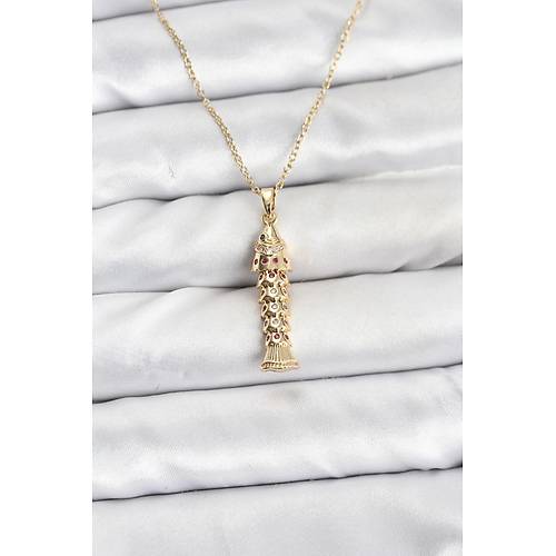316L �elik Zincir Gold Renk Bal�k Model Zirkon Ta�l� Kad�n Kolye
