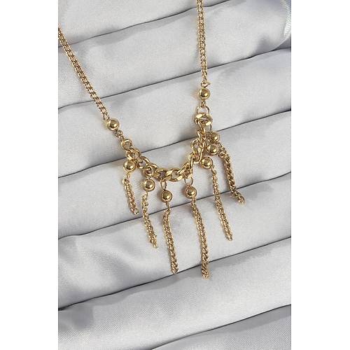 316L �elik Zincir Gold Renk Top�uk Detay Sallant�l� Zincir Kolye