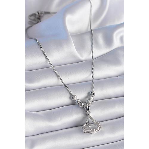 316L �elik Zincir G�m�� Renk Gingko Yapra�� Model Zirkon Ta� Detay Kad�n Kolye