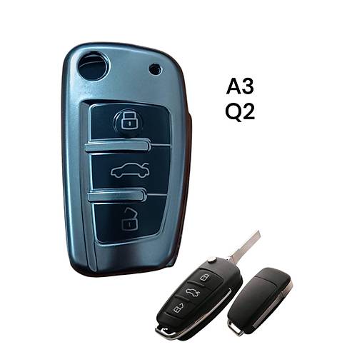 Audi A3 Q2  Anahtar Uyumlu Silikon Oto Anahtar Kumanda Kab� K�l�f Siyah
