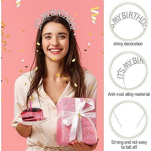 Kristal Ta�l� G�m�� Renk �t's My Birthday Yaz�l� Do�um G�n� Parti Tac� 14x16 cm