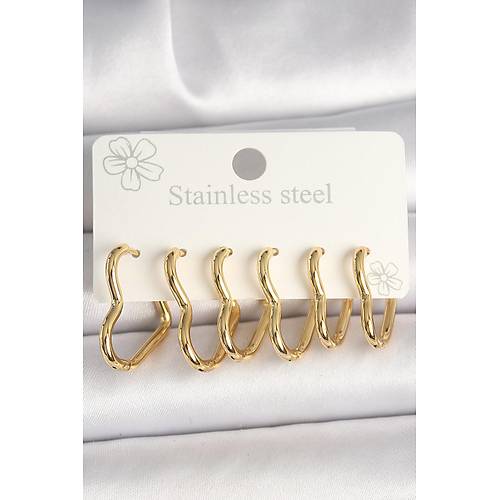 316L �elik Gold Renk Kalp Model Kad�n K�pe Seti