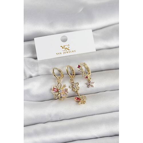 Pirin� Gold Renk �i�ek Model 3'l� Kad�n K�pe