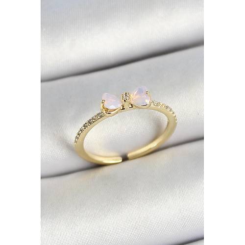 Pirin� Fiyonk Fig�rl� Zirkon Ta�l� Gold Renk Ayarlanabilir Kad�n Y�z�k