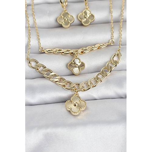 Gold Renk Pirin� Kolye Bileklik ve K�pe Seti
