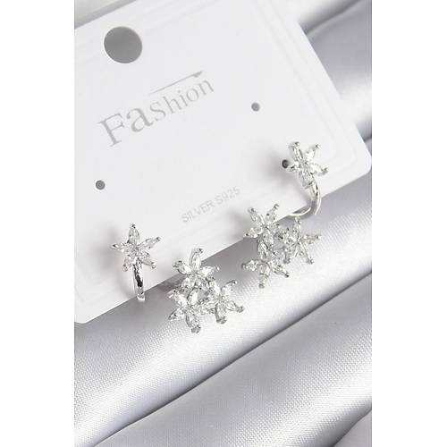 Pirin� G�m�� Renk Zirkon Ta�l� �i�ek Tasar�m Kad�n K�pe