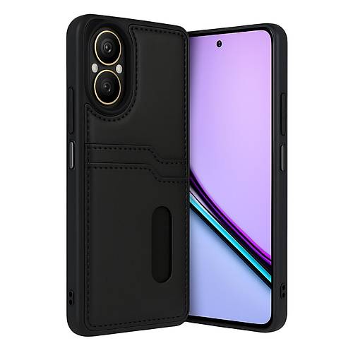 Realme 12 Lite K�l�f Sara Kartvizitli Deri K�l�f - Siyah