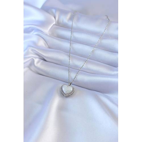 316L �elik G�m�� Renk �ncili Kalp Model Zirkon Ta�l� Kad�n Kolye