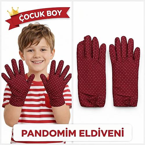 �ocuk Boy Pandomim Eldiveni Beyaz Puantiyeli Bordo Renk G�steri Eldiveni 23 Nisan 19 May�s
