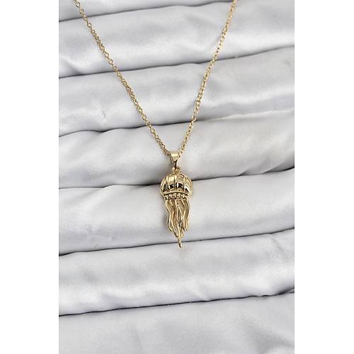 316L �elik Zincir Gold Renk Deniz Anas� Model Zirkon Ta�l� Kad�n Kolye