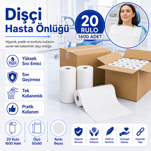 Di��i Hasta �nl��� 20 Rulo 1600 Adet Beyaz 50x60 cm