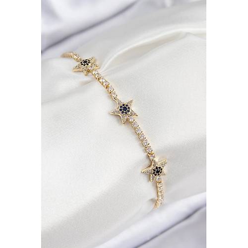 Pirin� Zirkon Ta�l� Y�ld�z Model Gold Renk Kad�n Bileklik