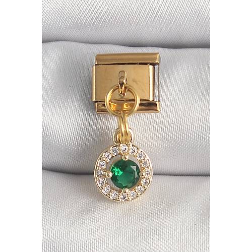 316L �elik Gold Renk Sallant� Ye�il Zirkon Ta�l� Nomination Charm
