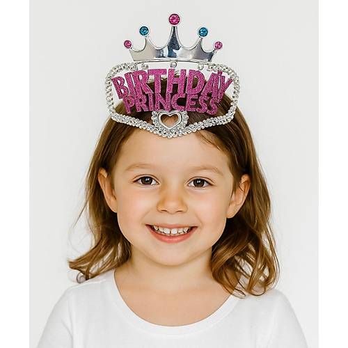 G�m�� Renk Ta� �zeri Pembe Birthday Prenses Yaz�l� �ocuk Parti Tac� 11X12 cm