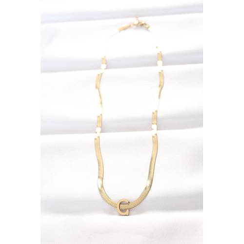 316L �elik C Harfli Gold Renk �talyan Zincirli Kolye