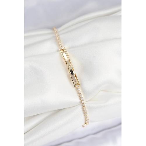 Pirin� Zirkon Ta�l� Asorti Model Gold Renk Kad�n Bilekilk