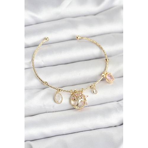 Hayat A�ac� Charml� Gold Renk Pirin� Kad�n Bileklik