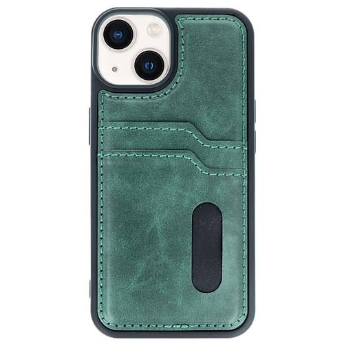 iPhone 14 K�l�f Sara Kartvizitli Deri K�l�f - Koyu Ye�il