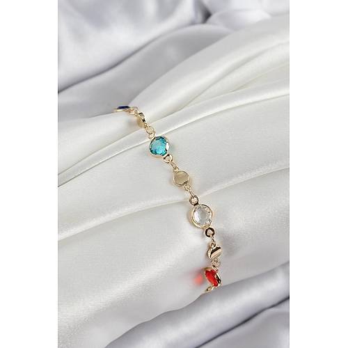 Pirin� Kar���k Renk Zirkon Ta�l� Gold Renk Kad�n Bileklik