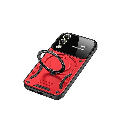 Galaxy S25 Edge K�l�f Joy Lens Standl� Kapak - K�rm�z�