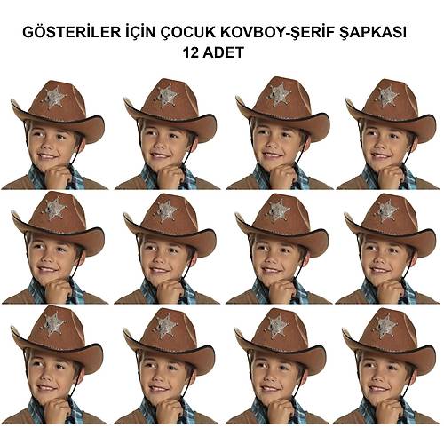 Kovboy �erif �apkas� Kahve 12 Adet - Kost�m, Parti ve G�steri �apkas�