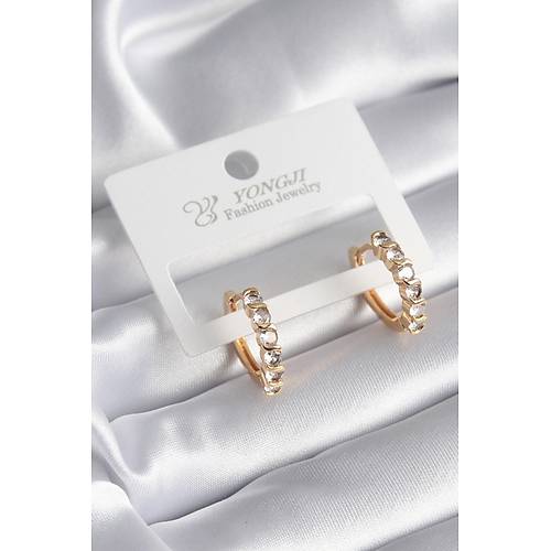 Pirin� Gold Renk Zirkon Ta�l� Halka Model Kad�n K�pe