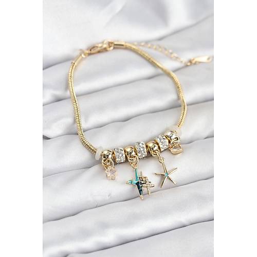 Pirin� Gold Renk Y�ld�z Model Charml� Kad�n Bileklik