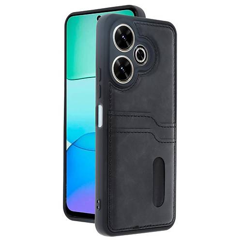 Redmi 13 4G K�l�f Sara Kartvizitli Deri K�l�f - Siyah