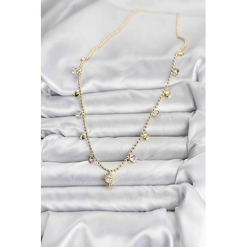 Zirkon Ta�l� Kutup Y�ld�z� Model Pirin� Gold Renk Kad�n Kolye