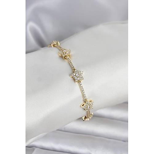 Pirin� Gold Renk Y�ld�z Model Zirkon Ta�l� Kad�n Bileklik