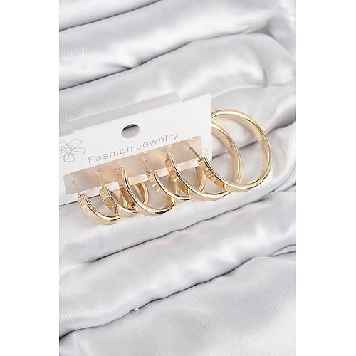 Pirin� Halka Model Gold Renk Kad�n Set K�pe