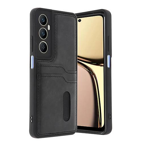 Realme C65 Sara Kartvizitli Deri K�l�f - Siyah