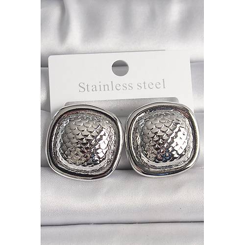 Pirin� G�m�� Renk ��lemeli Kare Model Kad�n K�pe