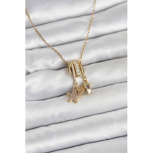 316L �elik Gold Zirkon Ta�l� Deniz Tema Charml� Kad�n Kolye