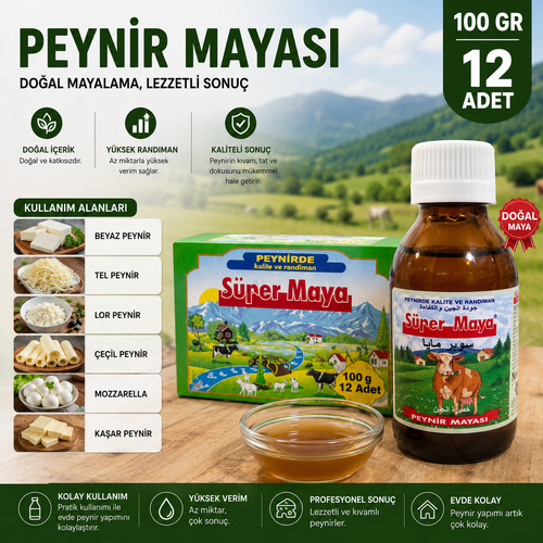100 GR Peynir Mayas� 12 Adet S�v� Do�al Peynir Yap�m Mayas� | Ev Tipi Peynir �retimi ��in Uygun