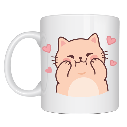 Sevimli Kedi Tasar�ml� Porselen Kupa MODEL 193 � Kalpli Cute Cat Bask�l� Kahve Kupas� � Sevgiliye Hediye Sevimli Kupa