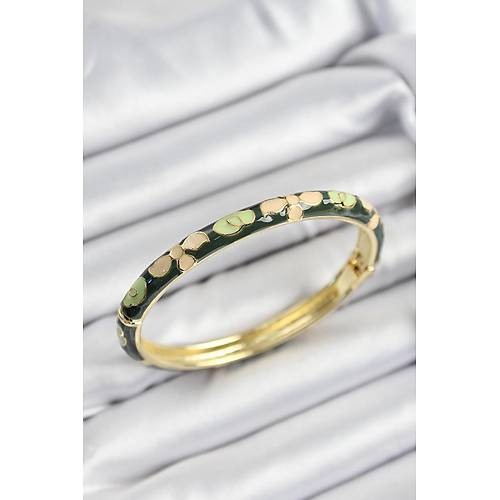 Mineli Pirin� Krem Ve Ye�il �i�ek Motifli Gold Renk Kad�n Kelep�e